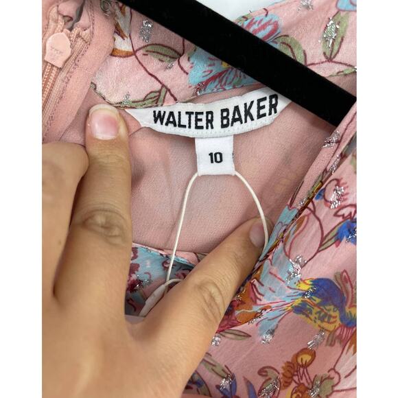 Walter Baker Floral Fitted Smocked Waist Ruffle Pink Primrose Chiffon Dress NEW - Picture 11 of 15